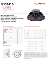 Haut-parleur professionnel OPRA 15 pouces 800W avec woofer en ferrite, 8 ohms, bobine vocale de 3 pouces, audio haute résolution, garantie 3 ans, 54Hz 98dB