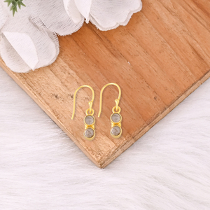 Elegant Two Stone Prehnite Brass Gold Plated <b>Hook</b> <b>Earrings</b> for Women - Product Image 2