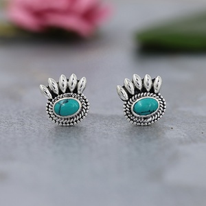 Turquoise Genuine Gemstone 925 Sterling <b>Silver</b> <b>Stud</b> Earrings Ron Weasley Taos Earrings Fine Jewelry Wholesaler Supplier - Product Image 5