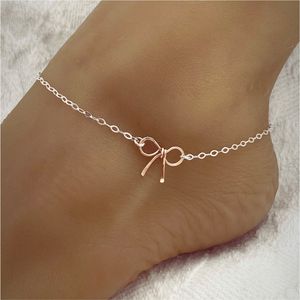 Chevillère de luxe bicolore avec breloque nœud, petit pendentif ruban personnalisé, bijou de pied, cadeau pour elle, qualité boutique, plaqué cuivre - Product Image 1