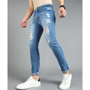 Jeans en denim stretch pour hommes, coupe droite, taille mi-haute, respirants, style décontracté et tendance, avec logo personnalisé, style urbain, vente en gros - Product Image 6