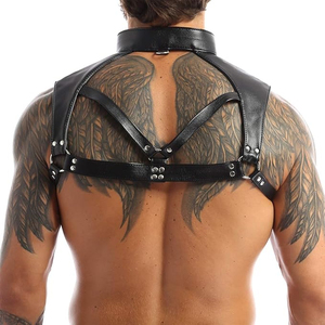 Adjustable Straps And Metal Buckles Sexy Costume Accessory Wholesale Price Men's Black Leather Chest <b>Harness</b> With OEM - Product Image 6