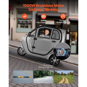 Scooter de mobilité fermé à 3 roues pour seniors et adultes, capacité de 650 lb, 3 places, scooter électrique récréatif de 1500 W, 37 pouces - Product Image 3