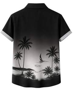 Camisa de Manga Corta con Botones y Estampado de Palmeras en Degradado Negro Personalizada, Camisa Casual de Verano para Hombre, Fabricante OEM, Suministro al por Mayor - Product Image 2