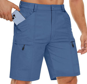 Shorts cargo multi-poches pour hommes, taille mi-haute élastique, coupe ample, longueur genou, pour l'été, le sport, les activités de plein air et le golf, en tissu peigné teint uni - Product Image 2