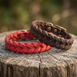Collar de perro trenzado de alta calidad premium hecho de cuero genuino para un rendimiento duradero y cómodo, collares en venta. - Product Image 5