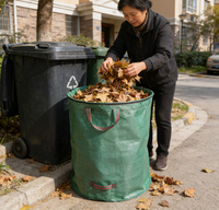 Conteneur à déchets de jardin en plastique à base ronde pliable pour l'élimination des feuilles saisonnières et des débris de haies, sac vert