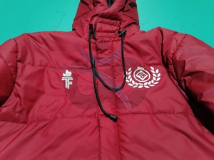 ORCAFITS Custom <b>Thin</b> <b>Puffer</b> <b>Jacket</b> with Stand Collar Red Hooded <b>Puffer</b> <b>Jacket</b> Long Winter Coat With Patch Design Windproof - Product Image 2