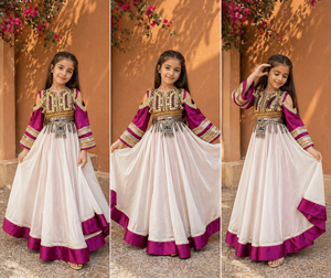Vestido Étnico Infantil Blanco Bordado de Manga Larga, Traje Tradicional Indio para Todas las Temporadas - Product Image 3