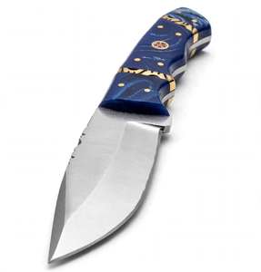 Herramienta utilitaria de hoja fija de alta resistencia, acero satinado, punta en forma de gota, resina azul cobalto con efecto espiral. - Product Image 2