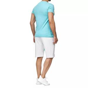 Ensemble T-shirt et short pour homme, bleu clair et blanc, respirant, 100% coton, col rond, séchage rapide, tricoté, décontracté, pour l'été - Product Image 6