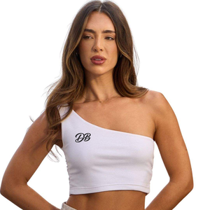 Custom <b>Women's</b> Strapless Knitted Tank <b>Top</b> Solid <b>White</b> Casual Short Length - Product Image 1