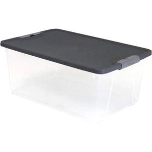 4 Pack Clear Plastic Storage <b>Bins</b> <b>with</b> Gray <b>Lids</b> 15 Quart Stackable Organizer Boxes for Bedroom and <b>Bathroom</b> - Product Image 2