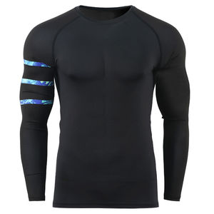 Wholesale Breathable Short Sleeve <b>Compression</b> Fitness Gym MMA Rash Guard <b>Shirts</b> <b>Custom</b> Silk Screen Printed Spandex/Polyester - Product Image 2