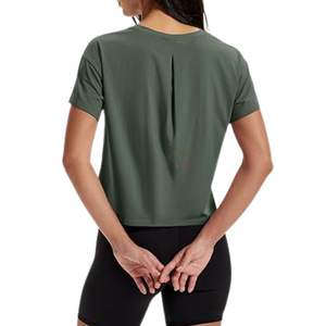 Top de Yoga Acanalado para Mujer, Corte Ajustado, Cuello Alto Simulado, Manga Corta, Top Corto, Nylon Spandex, Ropa Deportiva para Gimnasio, Fabricante OEM Personalizado - Product Image 2