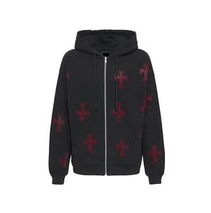 Vente en gros veste à capuche unie découpée et cousue unisexes, sweat à capuche zippé intégral avec impression bouffante en strass du visage vierge personnalisée - Product Image 1