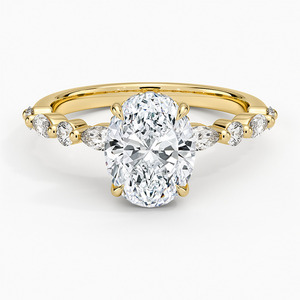 Bague en or 10K 14K 18K ou argent 925 935 avec diamant ovale de laboratoire certifié IGI, pierres latérales marquise et rondes, bijoux fins - Product Image 2