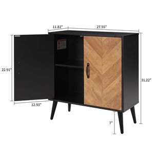 Mobiletto con Ripiani Regolabili e Design a Spina di Pesce, Credenza Nera per Cucina e Soggiorno - Product Image 6
