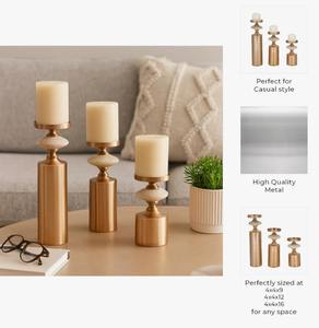 Ensemble décoratif de 3 bougeoirs décoratifs pour la décoration de la maison, ensemble de bougeoirs en travertin modernes pour table, au meilleur prix - Product Image 2