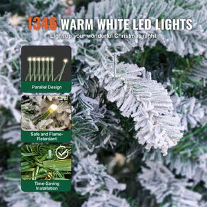 7.5ft Prelit Flocked Artificial Christmas <b>Tree</b> with 550 White LED <b>Lights</b> 1346 Branch Tips Full Holiday Xmas <b>Tree</b> with Metal Base - Product Image 4