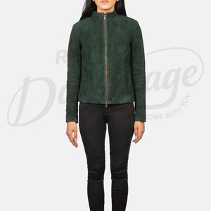 Genuine <b>Suede</b> Leather <b>Jacket</b> for Women Slim Fit Moto Style Stand Zipper Closure Custom Made New Arrival Women's Customize - Product Image 3