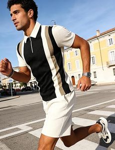 Men Summer Knitted Embroidered 100% Cotton Quick Dry Short Sleeve Custom Logo Joggers Suits Set Shirt and Short Set - Product Image 3