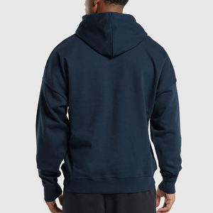 Men's <b>Navy</b> Blue Hooded Sweatshirt Regular Fit Cotton Fleece Casual Pocket Long Sleeve Autumn Wear 2027 - Product Image 2