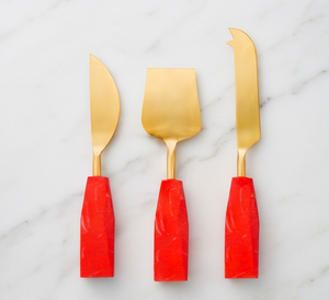 Ensemble de couteaux à fromage et à beurre brillants avec finition dorée et manche en résine attrayant – Articles de cuisine uniques - Product Image 1