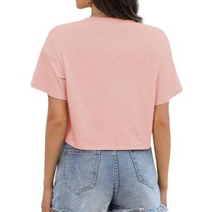Camiseta Personalizada Color Rosa Pastel, ODM, Algodón Peinado, Transpirable, Cuello Redondo, Manga Corta, para Mujer, Verano, Uso Diario, Corte Recortado - Product Image 2