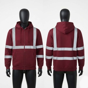 Chaqueta de Trabajo Impermeable y Transpirable de Felpa de Algodón Premium de 320 GSM, Color Borgoña, con Cinta Reflectante, Capucha y Cierre, Chaqueta de Seguridad Personalizable Digital - Product Image 1