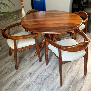 Modern Teak Wood <b>Round</b> <b>Dining</b> <b>Table</b> <b>Set</b> Scandinavian <b>Dining</b> Chair Luxury Cafe Restaurant Hotel Furniture - Product Image 1