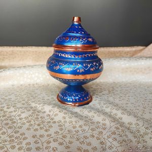 Pot de rangement en cuivre gravé à la main de qualité supérieure, couvercle décoratif finition laiton, organisateur de bijoux, conteneur à bonbons, article de décoration de table de luxe - Product Image 2