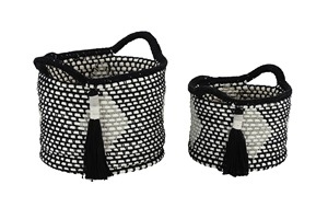 Elegant Set Of 2 Black Macrame <b>Baskets</b> Different Sizes For Clothes Storage Kitchen Grocery And Interior Styling From India - Product Image 6