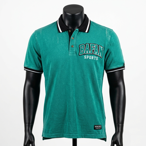 Polo homme en coton 200 GSM de haute qualité, vert turquoise, col contrasté, broderie - Product Image 1