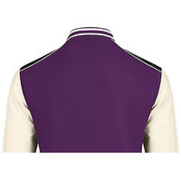 Blouson aviateur en cuir véritable violet pour homme avec manches blanches et empiècements d'épaule noirs, logo réversible sur le devant, coupe classique, décontracté