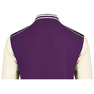 เสื้อแจ็คเก็ตวาร์ซิตี้สีม่วงสำหรับผู้ชาย แขนเสื้อสีขาว แผ่นไหล่สีดำ ทรงปกติ สวมใส่สบาย - Product Image 5