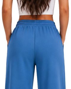 Manufacturer Custom Women Royal Blue Wide Leg Sweatpants High Waist Loose Fit Lounge Jogger Pants Casual Streetwear Daily Wear - Product Image 6
