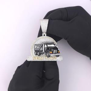 Pendentif breloque en moissanite à thème camion noir, taille brillant, chaîne en argent sterling plaqué rhodium pour fête unisexe/hommes/enfants - Product Image 4