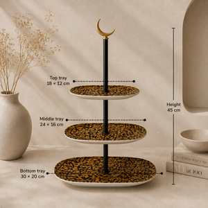 Support de service en céramique de qualité supérieure à trois niveaux avec design calligraphique arabe et finition en forme de croissant pour une présentation élégante des aliments - Product Image 2