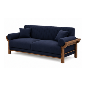 Sofá de 3 Plazas de Madera de Teca Sólida de Lujo con Tapicería Azul Marino, Muebles Modernos para Sala de Estar, Vestíbulo de Hotel, Apartamento, Villa - Product Image 3