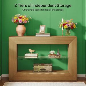 โต๊ะคอนโซลฟาร์มเฮาส์ 3 ชั้น ขนาด 55 นิ้ว พร้อมชั้นวางกระจก โต๊ะโซฟาสุดหรู - Product Image 5