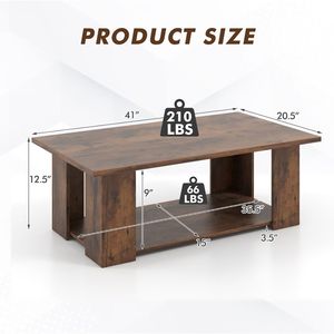 Grande tavolino da 41 pollici a 2 livelli moderno in legno con ripiano per soggiorno - Product Image 6