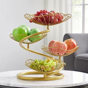 Custom Design Gold Plated Round Wrought Iron 3 Layered Fruit Object <b>Basket</b> Metal <b>Wire</b> <b>Storage</b> <b>Basket</b> <b>for</b> Home Hotel - Product Image 6