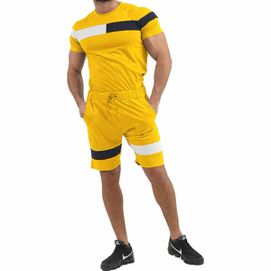 ชุดเซ็ตเสื้อยืดแขนสั้นกางเกงขาสั้นลำลองผู้ชาย สีพื้น แบรนด์เสื้อผ้าผู้ชาย ผลิตโดย HS - Product Image 1