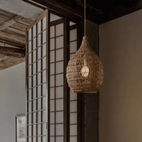 Lustre rétro en herbe tressée pour salle à manger, lampe suspendue en osier