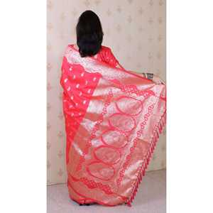 Sari en soie douce Banarasi rose Elite Weaves avec broderie Zari argentée, vêtements indiens et pakistanais, 650g - Product Image 4
