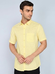 Camisa Casual de Popelina de Algodón de Manga Corta Amarilla para Hombre, Cuello Clásico, Color Sólido, Transpirable, para Verano - Product Image 2