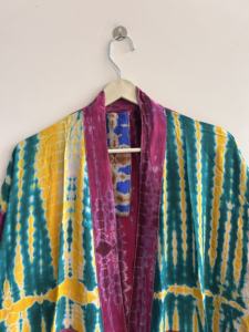 Kimono de Seda Crepé Reciclada para Mujer, Estilo Vintage, Kimono Largo de Seda Saree - Product Image 2