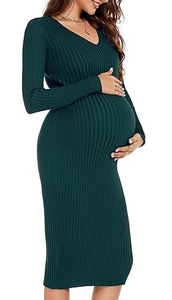 Vestido de Maternidad Ajustado de Manga Larga con Canalé para Mujer, Personalizable, de Alta Demanda, Precio al por Mayor, MOQ Bajo - Product Image 2