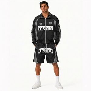 Design Your Own Brand Men's Black Track Jacket & Shorts Set Streetwear Zipper Sporty Outerwear Lightweight Quick Dry Spring Wear - Product Image 4